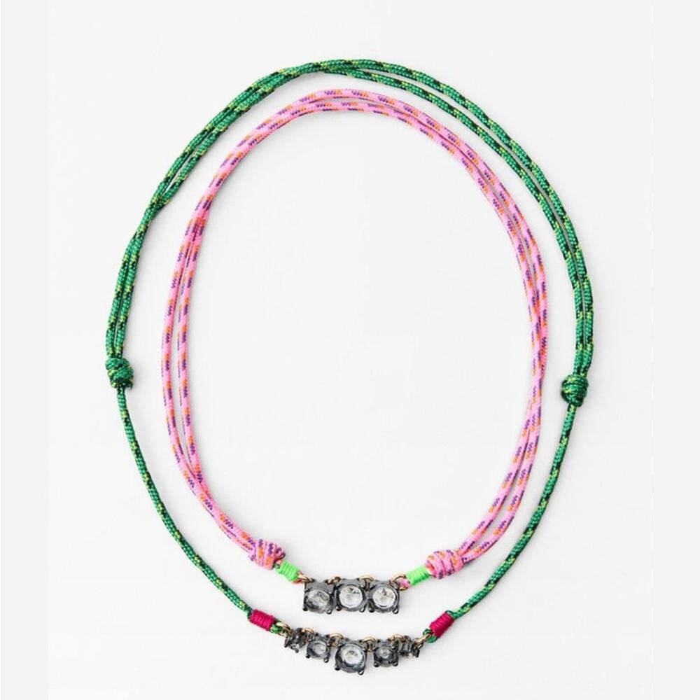 Nwt-ZARA CORD NECKLACE SET WITH RHINESTONES, MULTI-COLORED